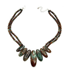 Jay King Green Forest Jasper Beaded Bib Sterling Silver Necklace 18"