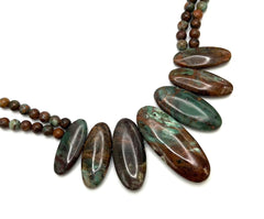 Jay King Green Forest Jasper Beaded Bib Sterling Silver Necklace 18"