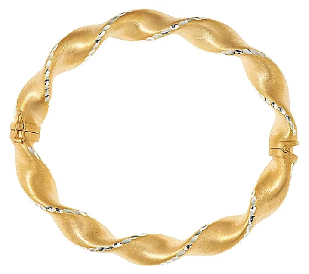 Veronese 18K Clad Large Satin & Diamond Cut Ribbon Twist Bangle, Size 6-3/4"