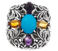 Carolyn Pollack Sterling and Gemstone Honeysuckle Statement Ring, Size 5