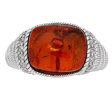 Judith Ripka Sterling Silver Amber Cabochon Ring, Size 5