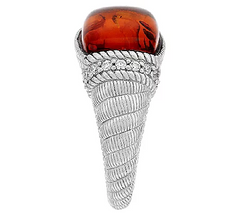 Judith Ripka Sterling Silver Amber Cabochon Ring, Size 5