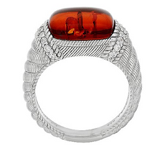 Judith Ripka Sterling Silver Amber Cabochon Ring, Size 5