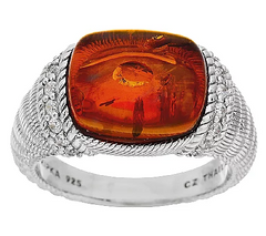 Judith Ripka Sterling Silver Amber Cabochon Ring, Size 5