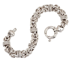 Silver Bronze Polished & Textured Byzantine Bracelet by Bronzo Italia, 8"L; 7-1/2" fit