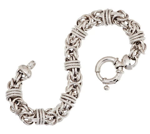 Bronze Silver Polished & Textured Byzantine Bracelet by Bronzo Italia, 7-1/4"L; 6-3/4" fit