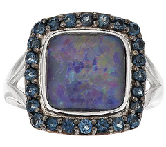 Australian Opal Triplet & Blue Topaz Sterling Halo Ring, Size 5