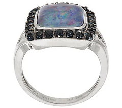 Australian Opal Triplet & Blue Topaz Sterling Halo Ring, Size 5