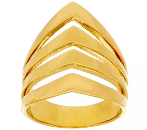 Gold tone Bronze Polished Chevron Design 4-Row Tapered Band Ring by Bronzo Italia, Size 5