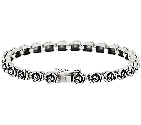 Or Paz Sterling Silver Rose Design Tennis Bracelet