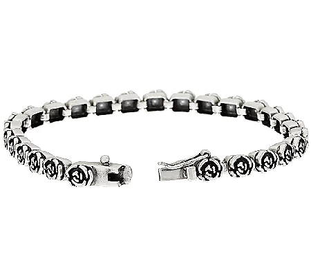 Or Paz Sterling Silver Rose Design Tennis Bracelet