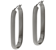 Bronze 2" Linear Design Oval Hoop Earrings by Bronzo Italia