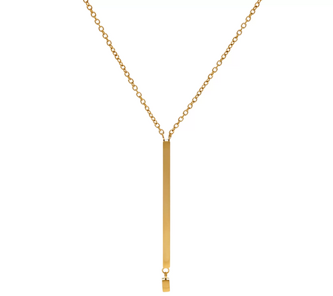 Stainless Steel Vertical Bar Necklace, Gold tone, Chain 18"L