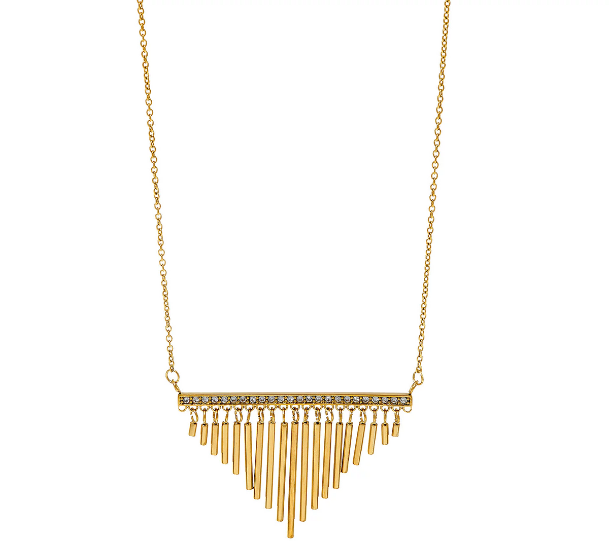 Stainless Steel Fringe Necklace with Crystal Accent, 26"+2"L