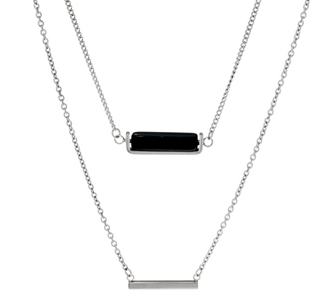 Stainless Steel Double Layer Horizontal Bar Necklace, Chain 18"+2"L