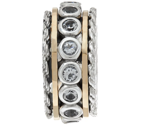 Or Paz Sterling Silver 14K Gold White Topaz Spinner Ring Size 5