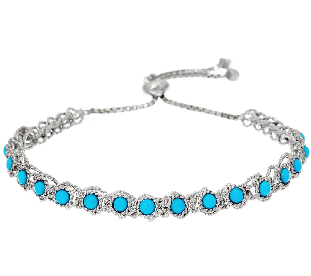 Sleeping Beauty Turquoise Station Adjustable Bracelet, Sterling Silver