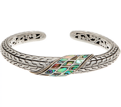 Artisan Crafted Sterling Silver & 18K Gold Abalone 6-3/4" Cuff