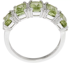 Emerald Cut 5-Stone Peridot Sterling Silver Band Ring 2.50 cttw, Size 8