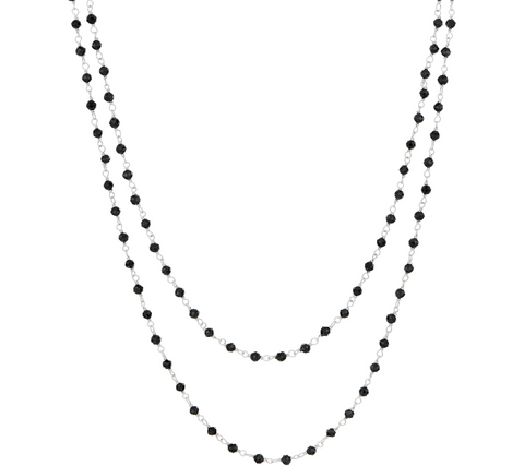 Italian Silver Black Spinel Sterling 36" Necklace