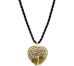 Connemara Marble Sterling Silver Tree of Life Heart Pendant, 24"L