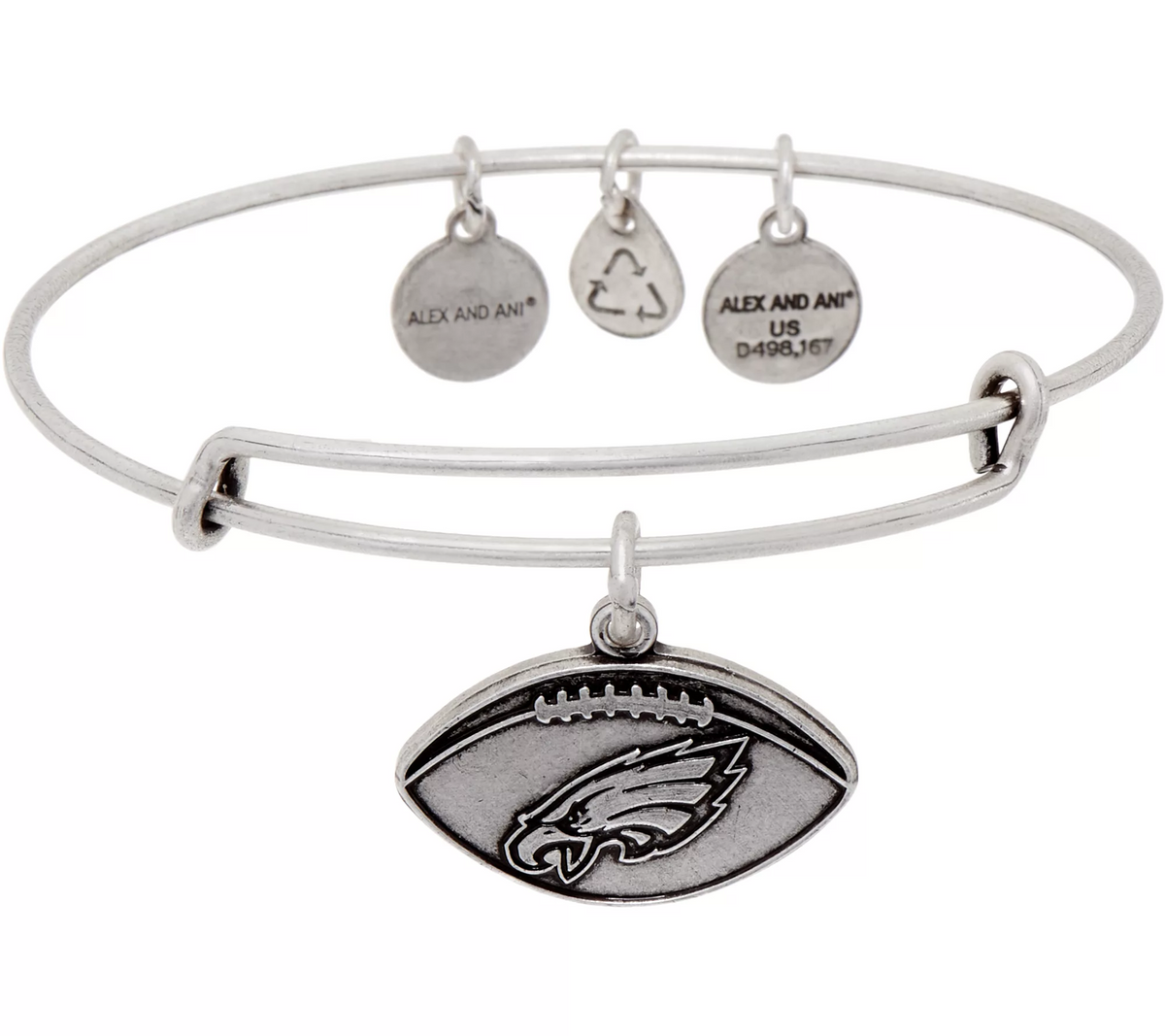 Alex and Ani Silvertone NFL Eagles Charm Bangle, Size 7-1/2"