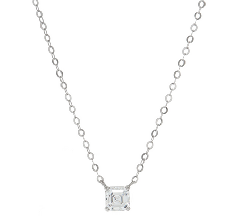 Diamonique 1 cttw Solitaire Necklace, Sterling Silver, Asscher cut, Chain Size 18"