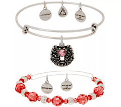 Alex & Ani Bangles w/ Fortune's Favor Charm & Pink Swarovski Crystals