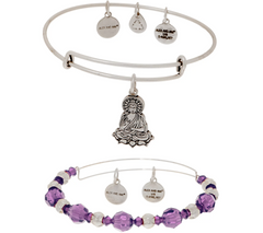 Alex & Ani Bangles w/ Buddha & Purple Swarovski Crystals, 2 Bracelets