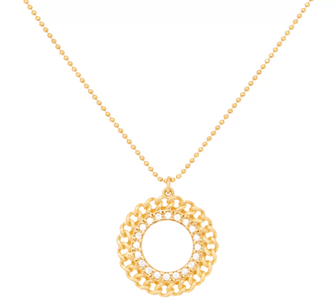 Diamonique Curb Design Pendant with Chain Size 18"+2", Gold Clad Sterling Silver