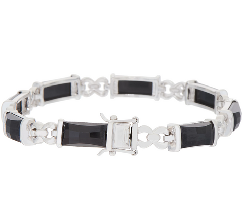 Black Spinel 7-1/4" Bracelet,  Sterling Silver