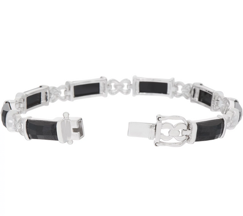 Black Spinel 7-1/4" Bracelet,  Sterling Silver