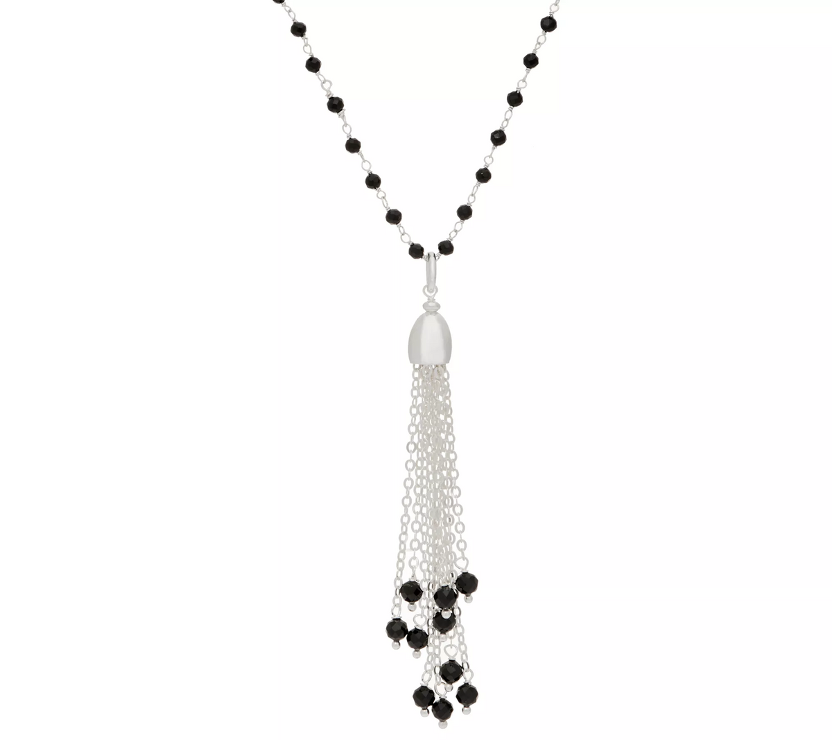 Italian Silver Gemstone Tassel Necklace, 18"+2"L