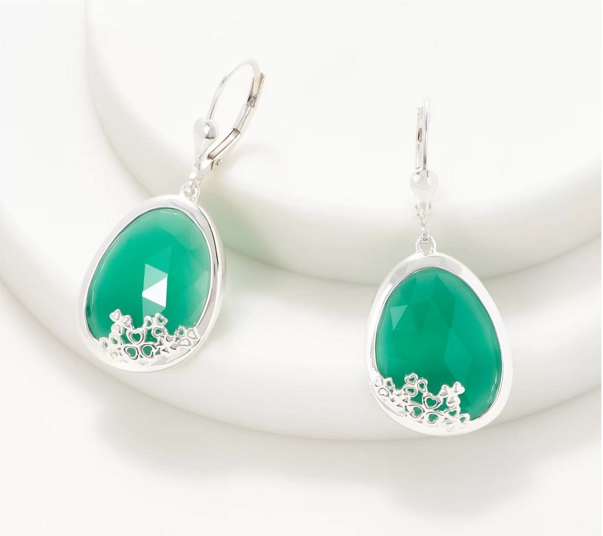 JMH Jewellery Sterling Silver and Green Onyx Gemstone Drop Earrings