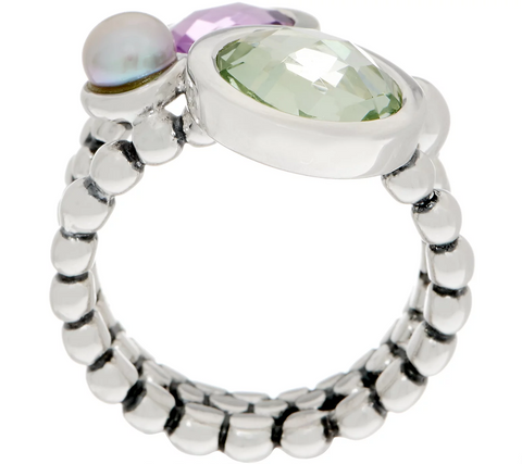 Michael Dawkins Multi-Gemstone Sterling Silver Granulation Drop Ring Size 8