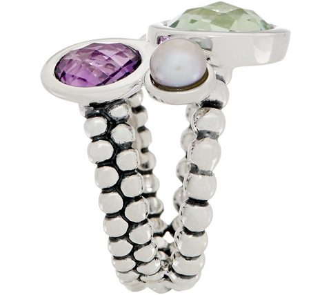 Michael Dawkins Multi-Gemstone Sterling Silver Granulation Drop Ring Size 8