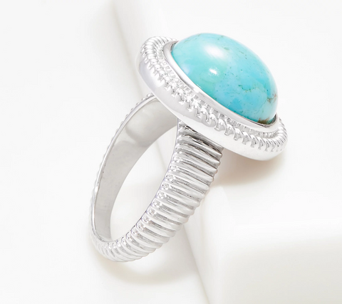 QVC Colors of Kingman Sterling Silver Round Domed Turquoise Ring Size 6