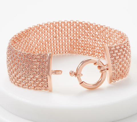 Sterling Silver, Rose Tone, 7-1/4" Bold Woven Mesh Bracelet, 21.5g by Silver Style