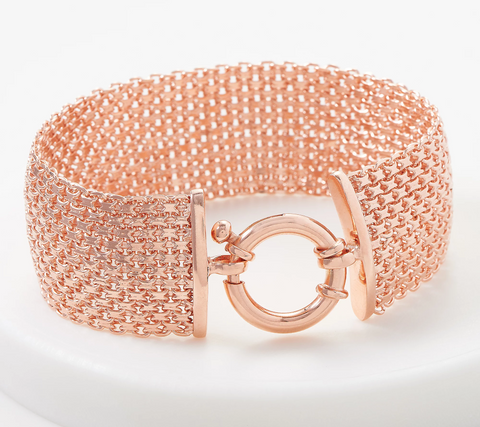 Sterling Silver, Rose Tone, 7-1/4" Bold Woven Mesh Bracelet, 21.5g by Silver Style