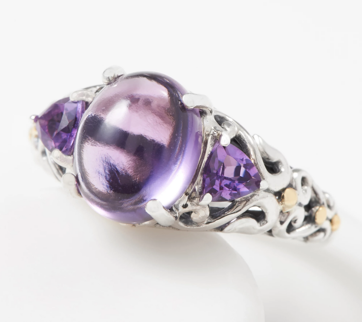 Artisan Crafted Sterling Silver Three Amethyst Stone Ring 2.45cttw, Size 5