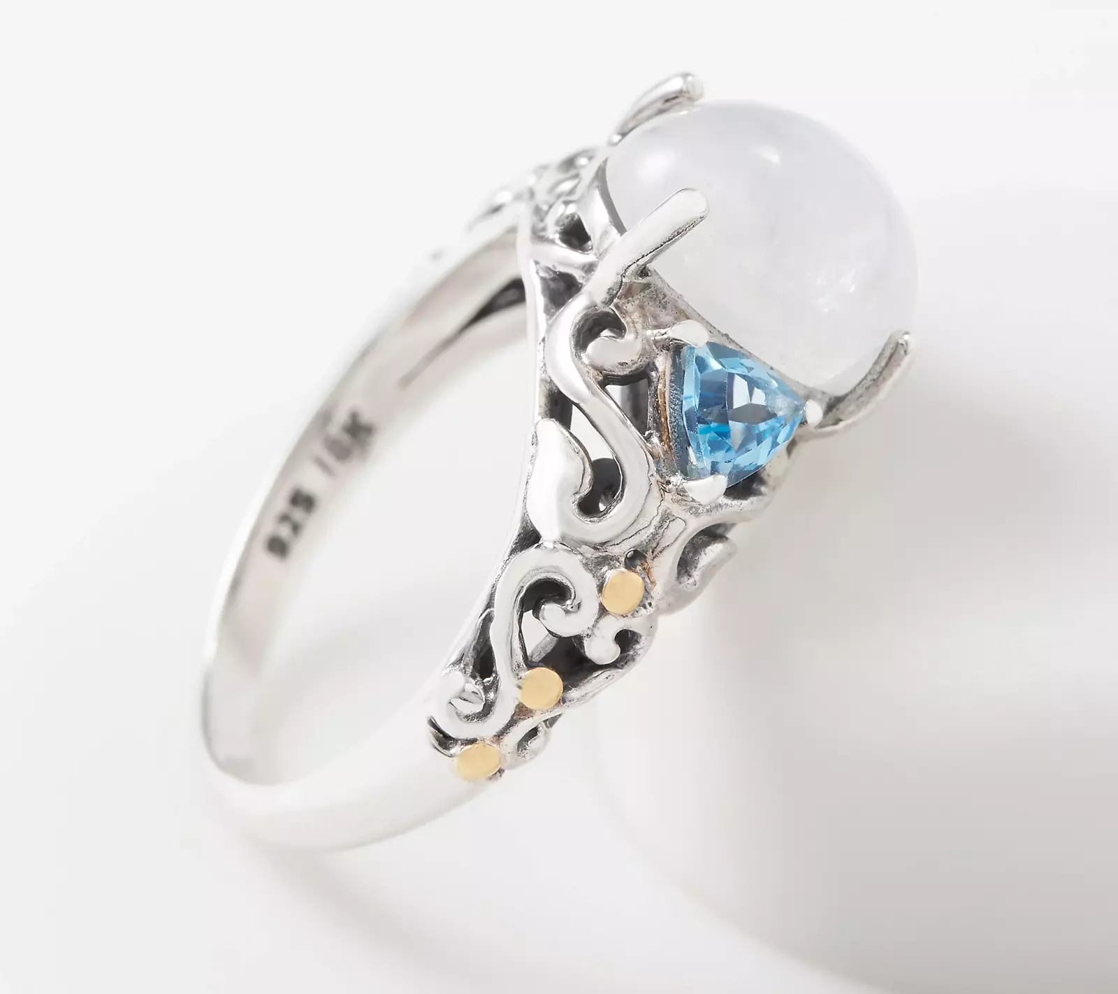 Artisan Crafted Sterling Silver Moonstone & Blue Topaz Three Stone Ring Size 10