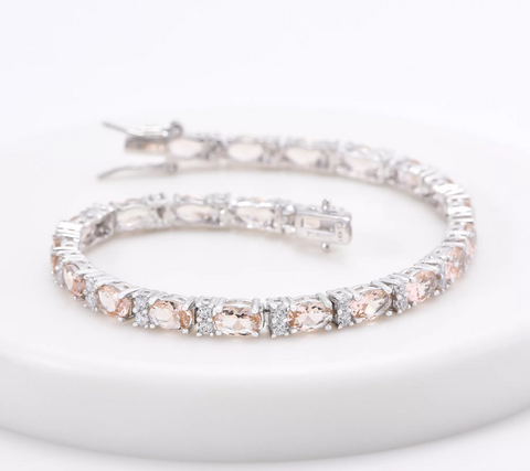 Diamonique Simulated Gemstone Oval Tennis Bracelet Sterling Silver, Size 8-1/4" / 8" fit