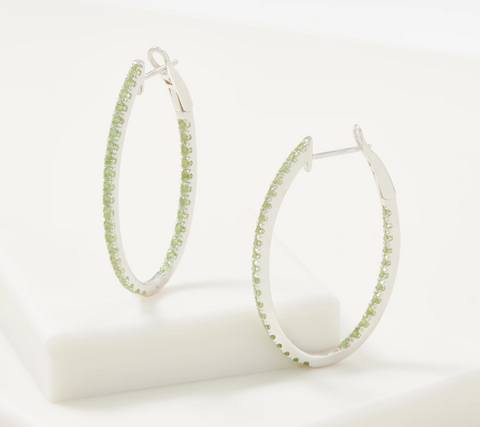 QVC Gemstone Inside Out 2.25ct Sterling Silver Peridot Oval Hoop Earrings