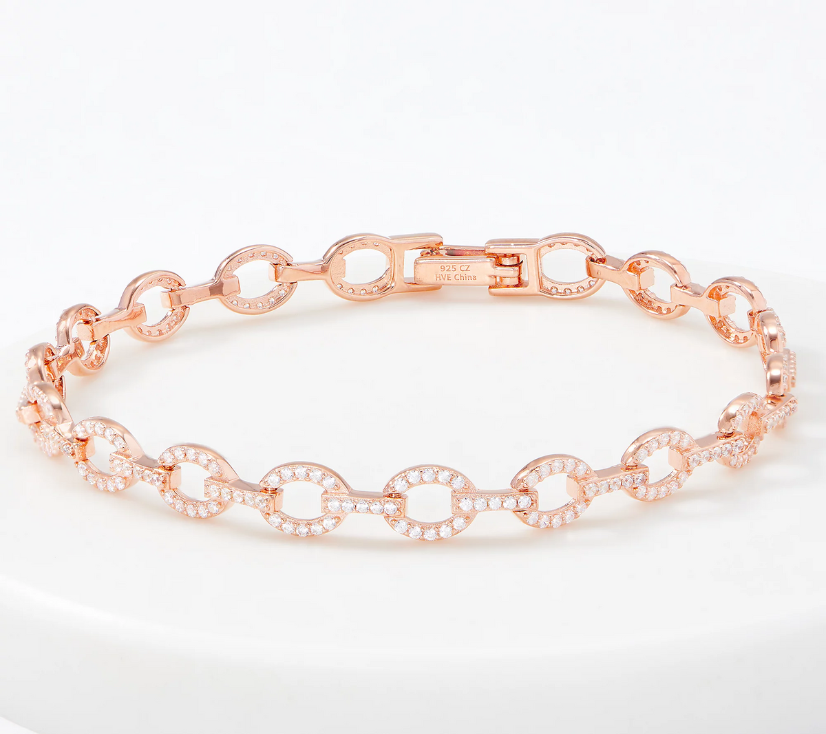 Diamonique Oval Link Tennis Bracelet Rose Tone Sterling Silver, Size 6"