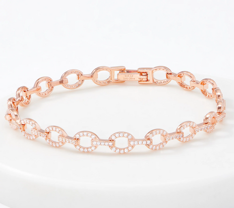 Diamonique Oval Link Tennis Bracelet Rose Tone Sterling Silver, Size 6"