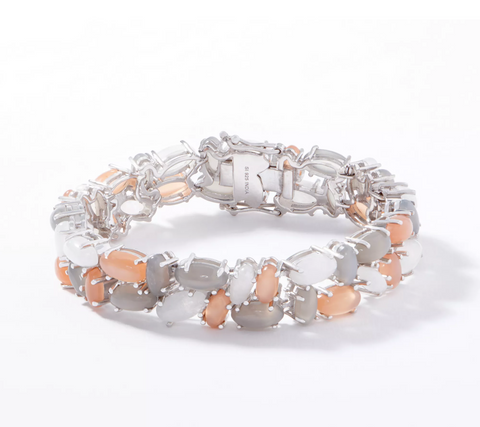 Affinity Gems Sterling Silver Multi-Color Peach Moonstone Bracelet 6-1/2"