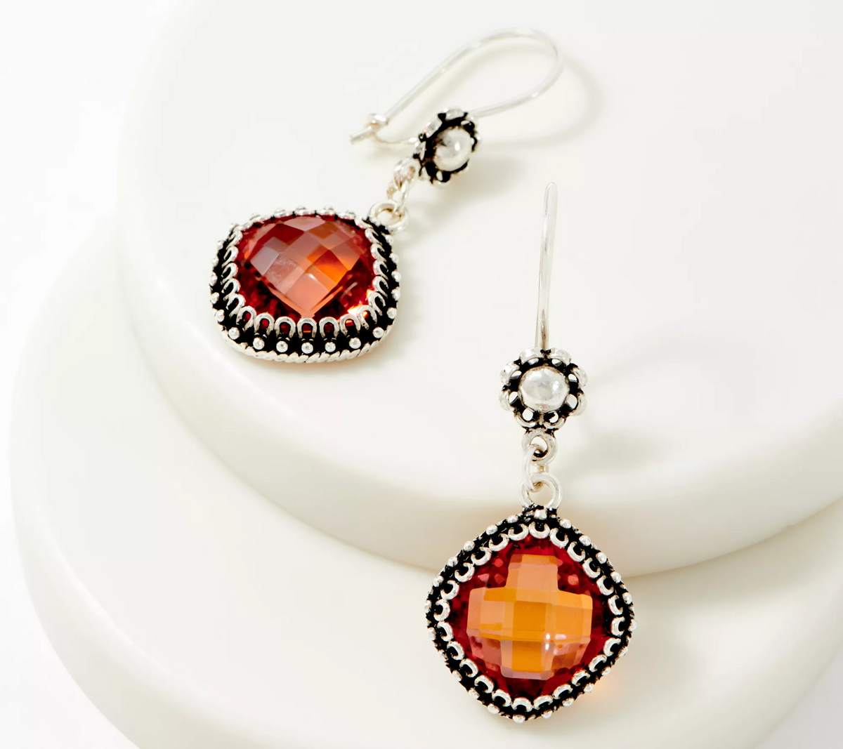 Artisan Crafted Sterling Silver Orange Quartz Drop Earrings. 1-3/4"