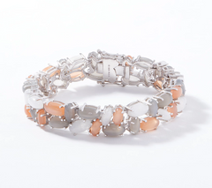 Peach Moonstone Bracelet, Sterling Silver, Large: 8"