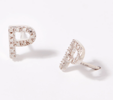 Affinity Diamond Goldclad Sterling Silver Letter "P" Initial Stud Earrings