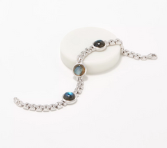 Affinity Gems Moonstone Station Bracelet, Sterling Silver, Size 7" / 6-3/4" fit